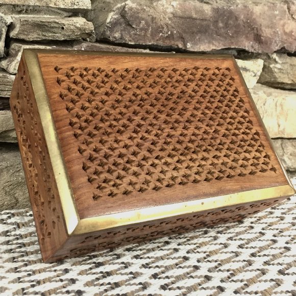 Wood Brass Cutout Box India Boho Decor
